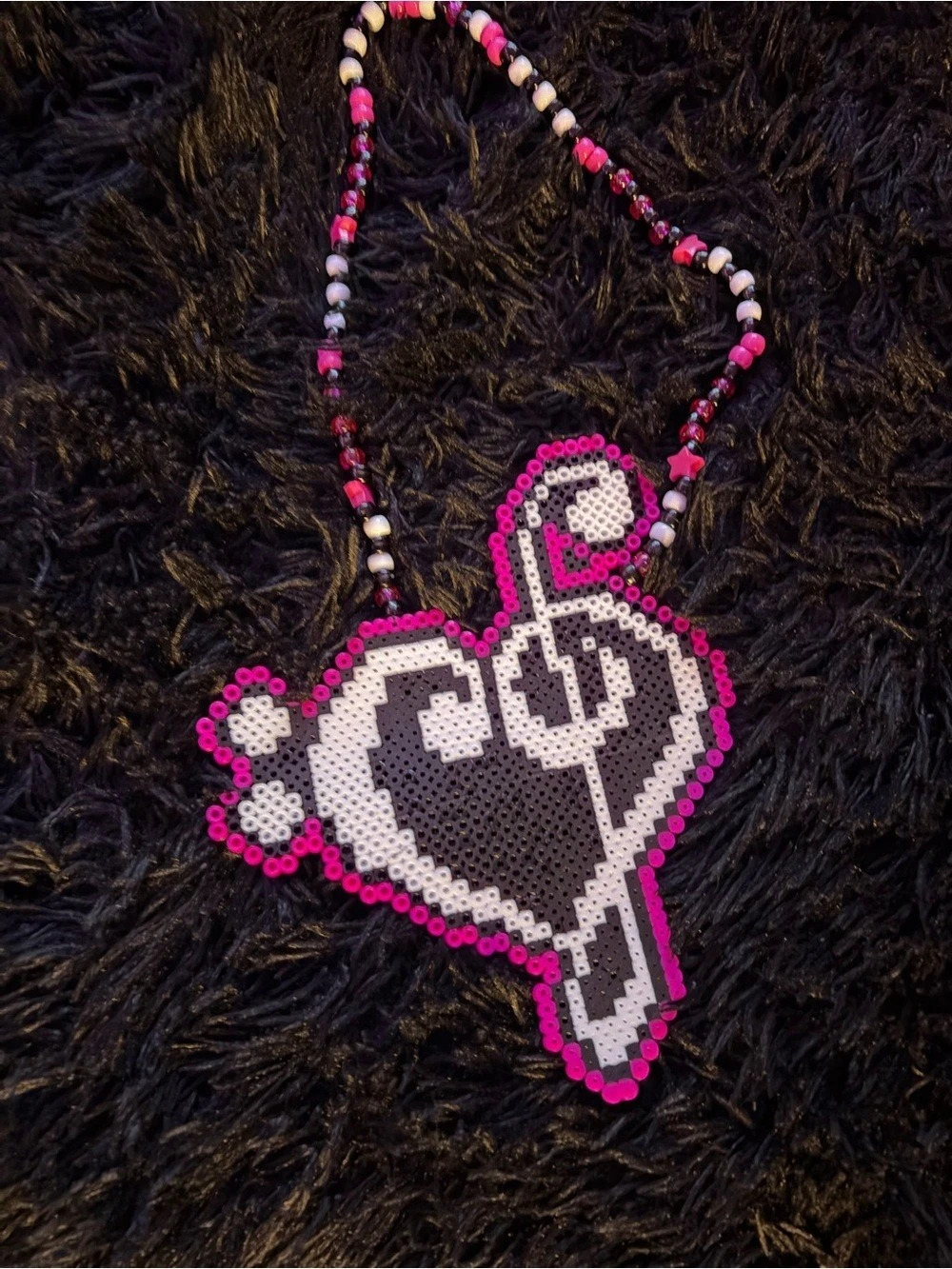 Beaded Cartoon Pendant Necklace in Pink & White